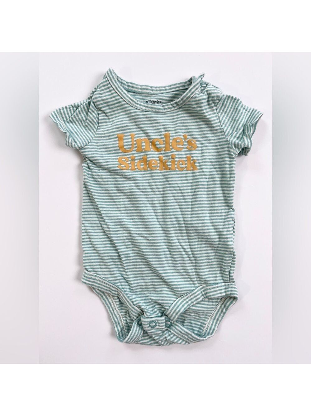 🩵 4/$20 Carter's Teal Striped Baby‎ Bodysuit with Yellow Print
